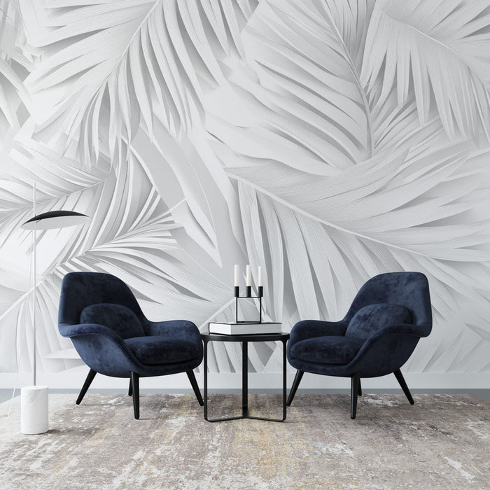 Mural Tapet hvit løvverk | Teksturert og moderne hvite blader