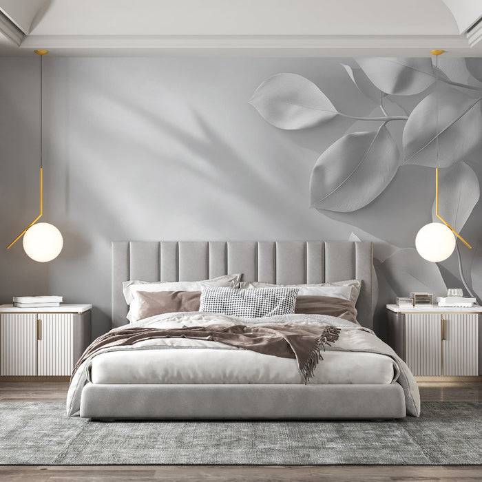 Muraal Tapeet valged lehestikud | Lehed ja varjud