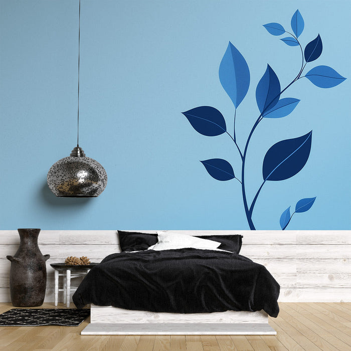 Mural Wallpaper blue foliage | Stiliseeritud oksad ja hele taust