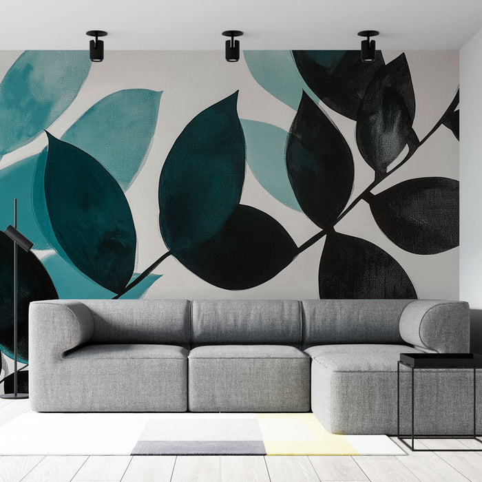 Mural Wallpaper blue and black foliage | Nagu õlimaal