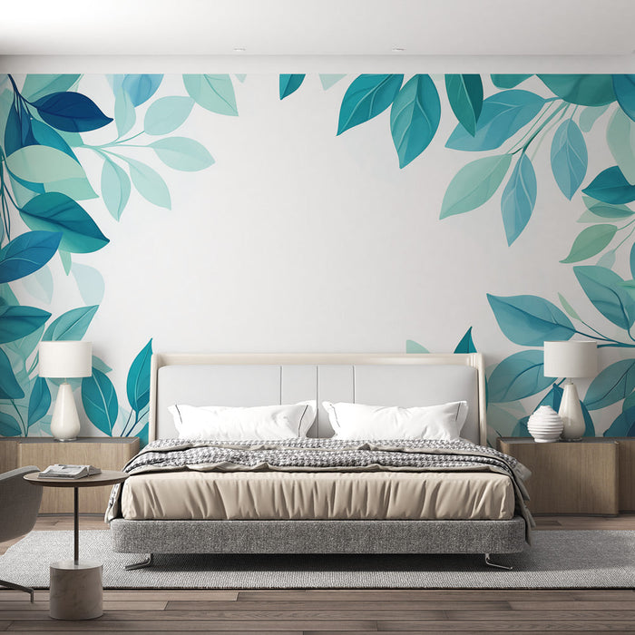 Mural Wallpaper blue foliage | Läbipaistvad sinised ja rohelised lehed