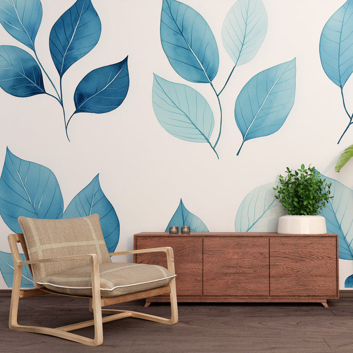 Papel pintado blue foliage | Delicate leaves in soothing shades