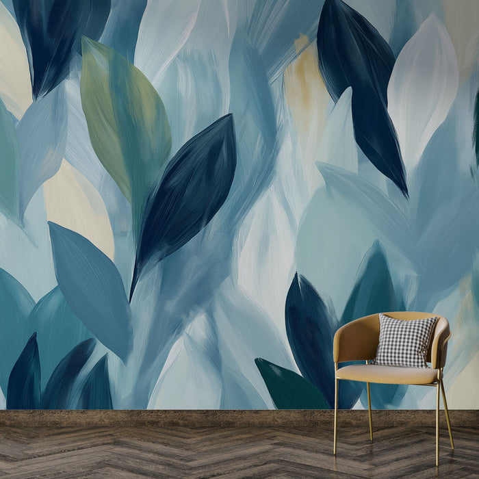 Mural Wallpaper blue foliage | Soft leaves and soothing patterns