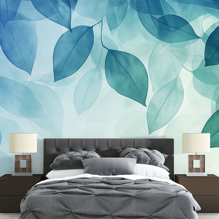 Mural Wallpaper blue foliage | Translucent leaves with soothing shades