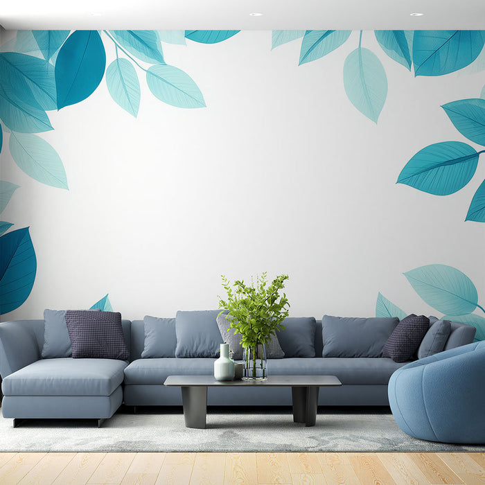 Mural Wallpaper blue foliage | Translucent leaves and soothing ambiance