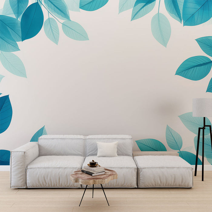 Mural Wallpaper blue foliage | Translucent leaves and soothing ambiance