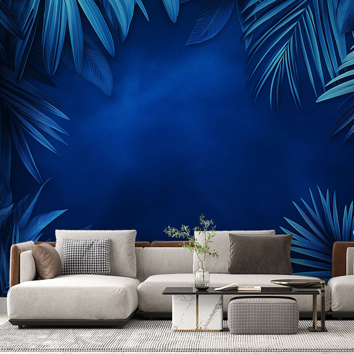 Mural Wallpaper blue foliage | Tropical leaves on deep background