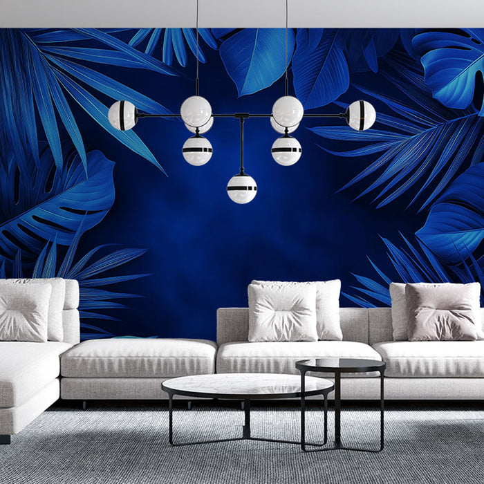 Mural Wallpaper blue foliage | Tropical leaves on dark background
Pilditapet sinine lehestik | Troopilised lehed tumedal taustal