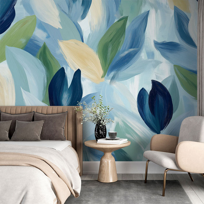 Mural Wallpaper blue foliage | Leaf patterns in soothing shades