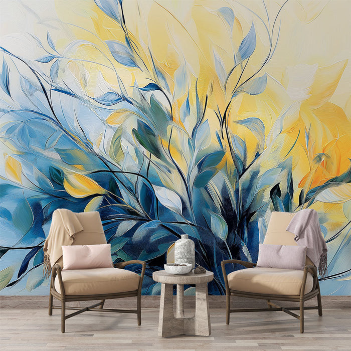 Mural Wallpaper blue foliage | Waves of leaves with soothing shades