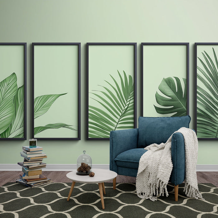 Tapete φύλλων | Μαύρα πλαίσια με φύλλα διαφορετικών σχημάτων σε πράσινο φόντο