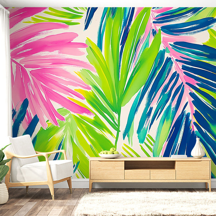 Mural Wallpaper colorful foliage | Bright pink and green leaves