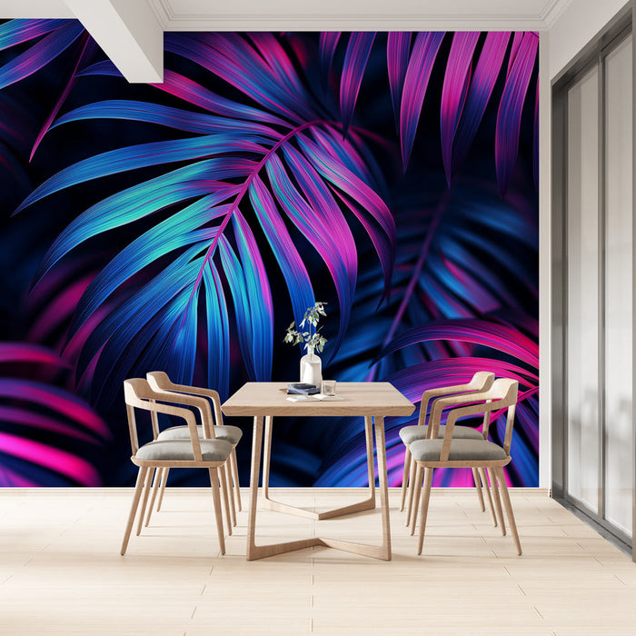 Mural Wallpaper colorful foliage | Vibrant leaves in blue and pink