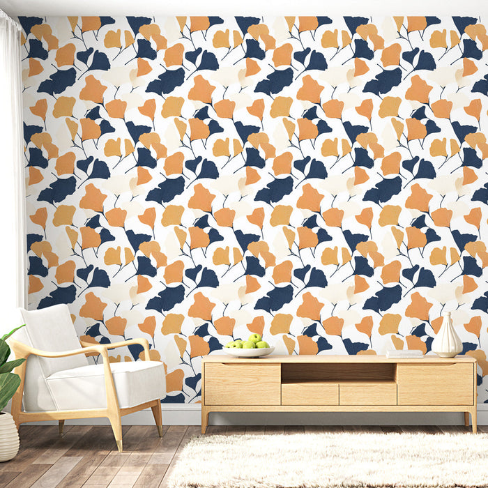 Fototapeet värviliste lehtedega | Mustriline stiliseeritud lehtede kujundus soojades ja tumedates toonides