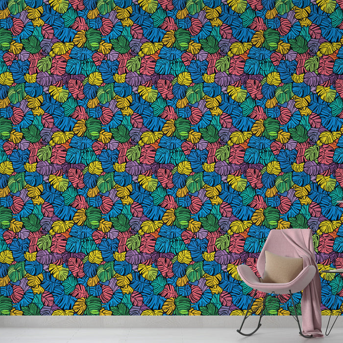 Fototapeet värvikas lehestik | Elavate lehtede muster erksates ja mitmekesistes värvides