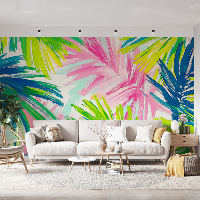 Mural Wallpaper colorful foliage | Bright palms and modern design