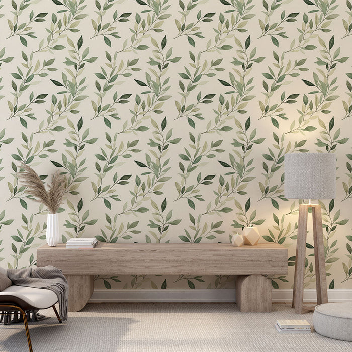 Fototapet oljka list | Nežen motiv oljčnih vej na kremnem ozadju
