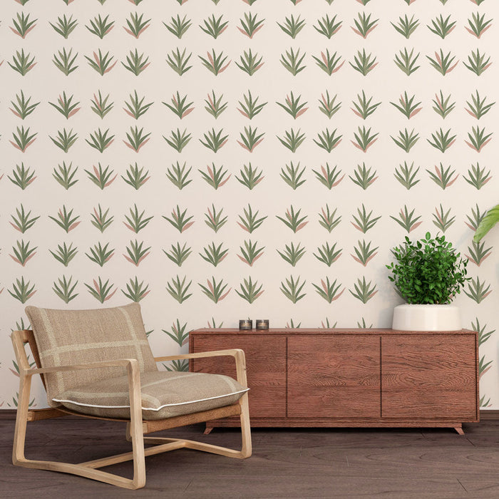 Tapete με λεπτά φύλλα | Κανονικό πρότυπο πράσινων και ροζ φύλλων σε ανοιχτό φόντο