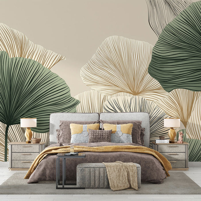 Fototapet delikat løv | Stiliserede bladmønstre i beroligende nuancer