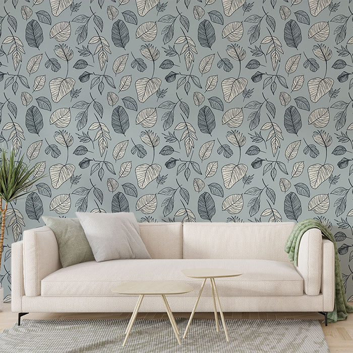 Fototapeet õrnad lehed | Lehemustrid rahustaval sinisel taustal