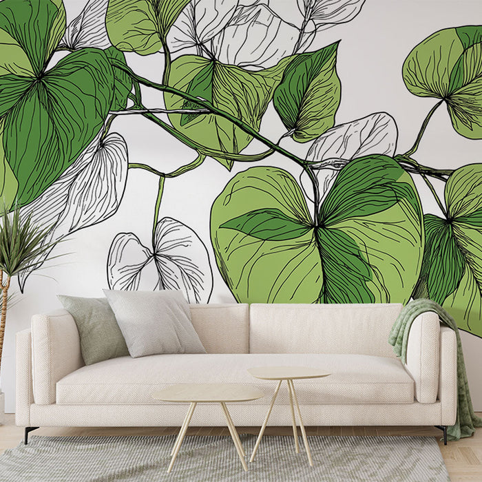 Tapeta z delikatnymi liśćmi | Sercowate liście winorośli w odcieniach zieleni