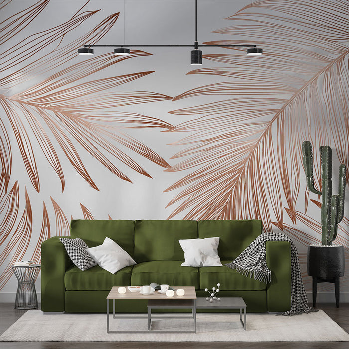 Tapeta s ​​zlatým listím | Jemné růžové listy na bílém pozadí