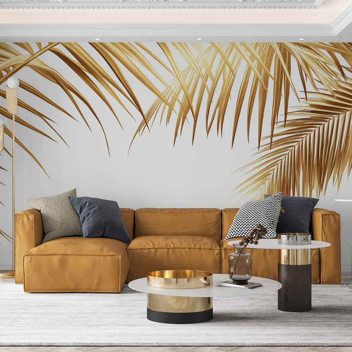 Mural Wallpaper golden foliage | Elegant leaves and refined brightness