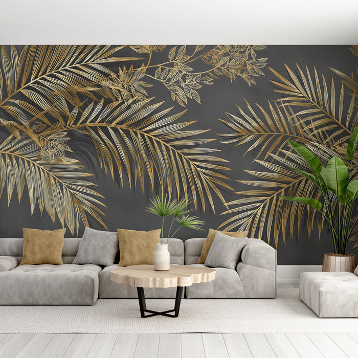 Tapeta zlaté listí | Elegantní listy na tmavém pozadí