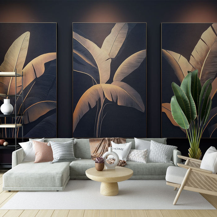 Tapetti lehtikulta | Tyylikkäät lehdet tummalla taustalla