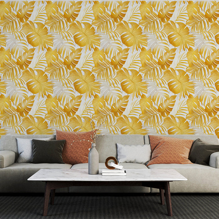 Fototapet altın yaprak | Parlak bir arka plan üzerinde altın ve beyaz tropikal yapraklar