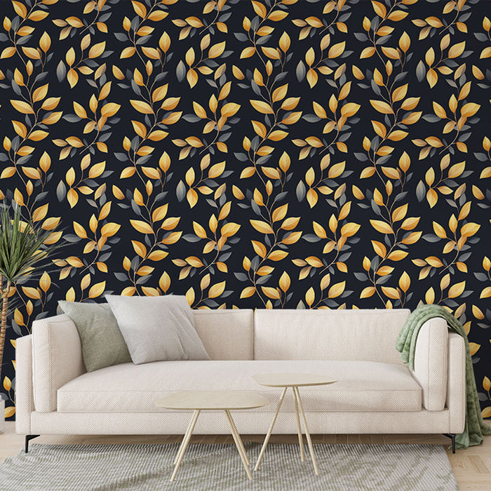 Tapet cu frunze aurii | Modele elegante de frunze pe un fundal întunecat