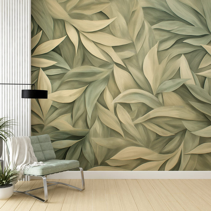 Fototapete Softes Laub | Beruhigende Blätter in Grünen und Beigetönen