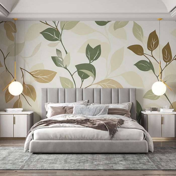 Tapeta mehko listje | Vzorec pomirjajočih listov v nevtralnih odtenkih