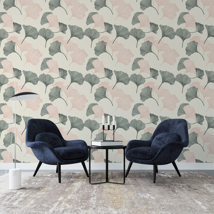 Fototapeet pehme lehestik | Õrn lehemuster roosas ja rohelises
