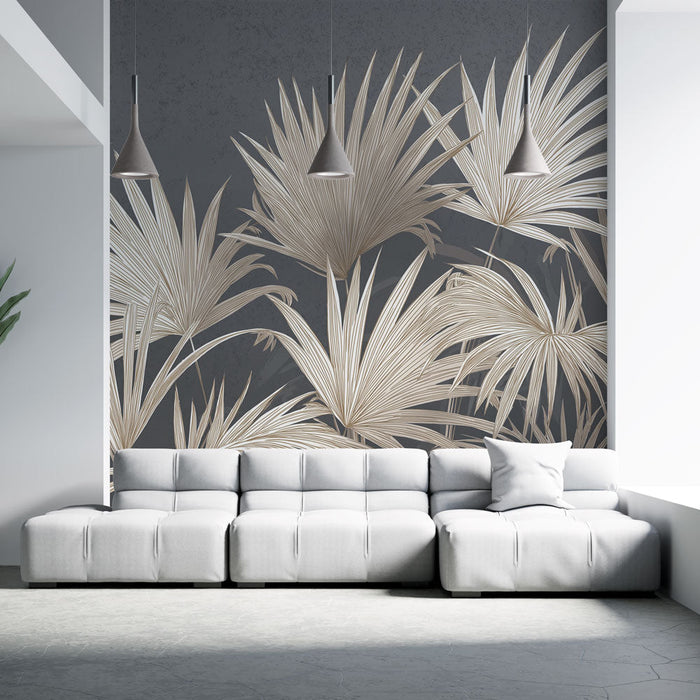 Tapete στολίδι φύλλων | Απαλά φύλλα σε γκρι φόντο