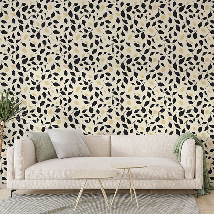 Tapeta elegantního listí | Černobílý listový vzor s zlatými doteky