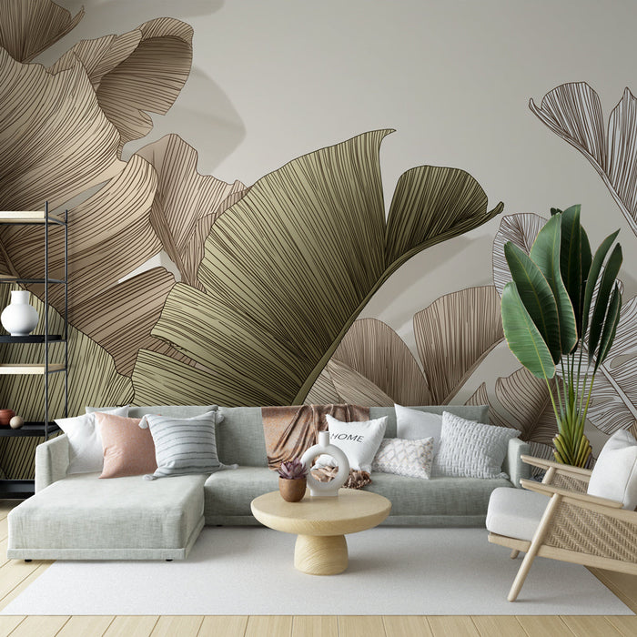 Fotótapéta elegáns lombozat | Finom levél minták semleges tónusokban