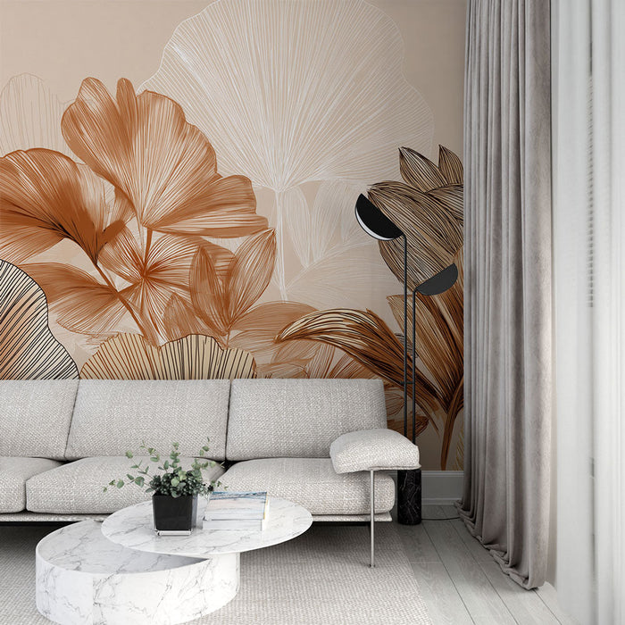 Fotótapé elegáns lomb | Stilizált leveles minták bézs és barna árnyalataiban