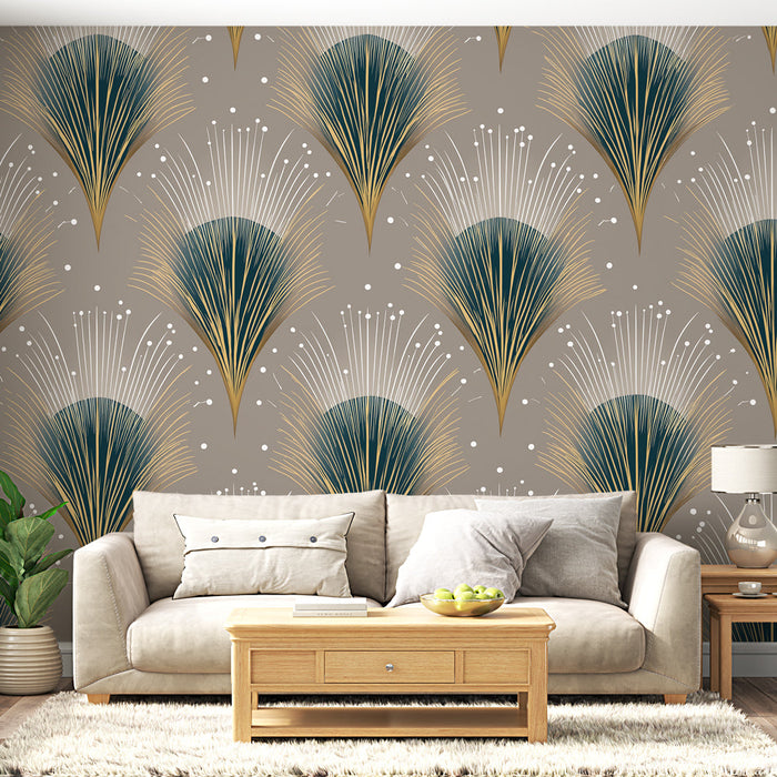 Fotótapéta elegáns lombozat | Stilizált pálma motívumok szürke háttéren