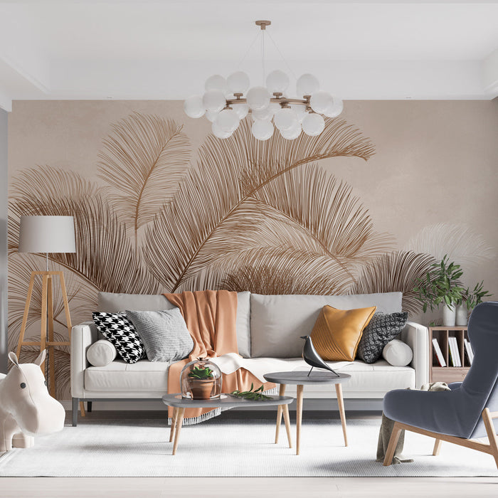 Fototapet şık yaprak | Yumuşak bir arka plan üzerinde stilize palmiye ağaçları