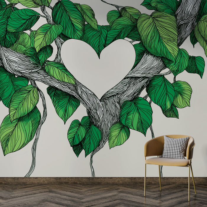 Fototapet kalp şeklinde yapraklar | Birbirine dolanmış sarmaşıklar ve bereketli yapraklar