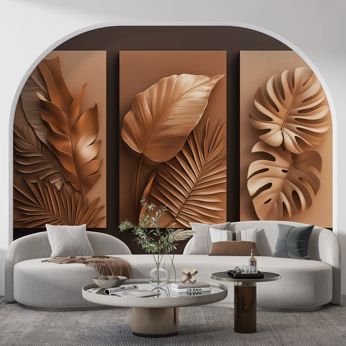 Fototapeet reljeefse lehestik | Stiliseeritud lehed vasktoonis