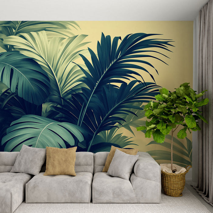 Tapeta egzotično lišće | Bujno lišće na mekom žutom pozadini