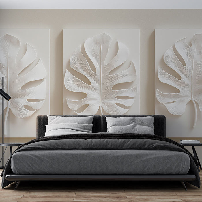 Carta da parati fogliame | Foglie bianche di monstera in 3D