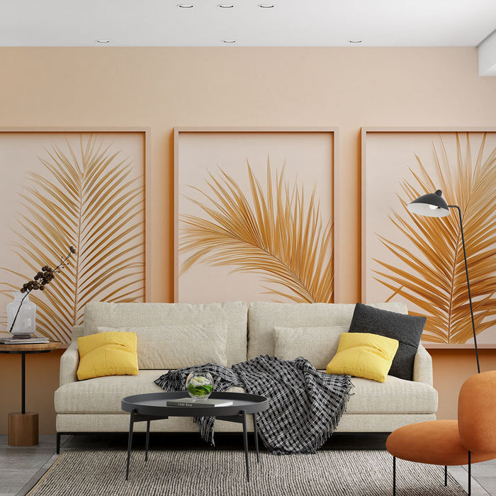 Tapeta s listím | Zlaté listy na světlém pozadí