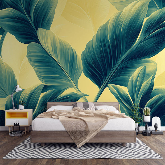 Tapeta Mural Foliage | Bujni listi na mehkem rumenem ozadju