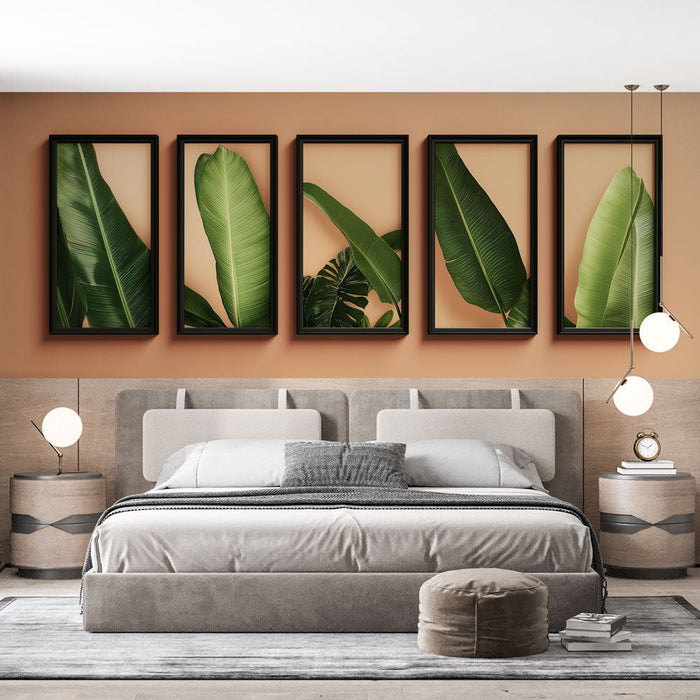 Carta da parati fogliame | Foglie tropicali incorniciate per un'atmosfera naturale
