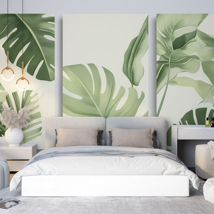 Carta da parati foliage | Foglie tropicali verdi su uno sfondo chiaro