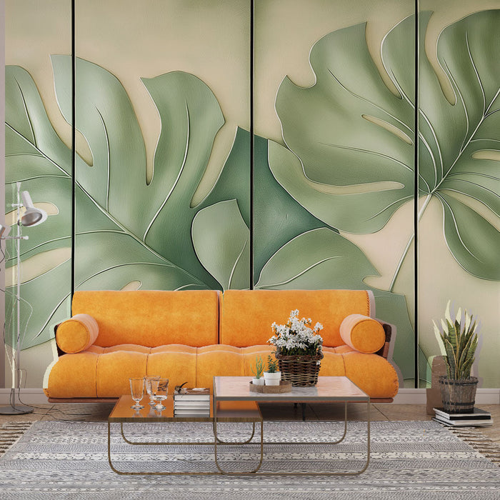 Fotótapé folyóirat | Nagy zöld levelek domborított felületű puha háttéren