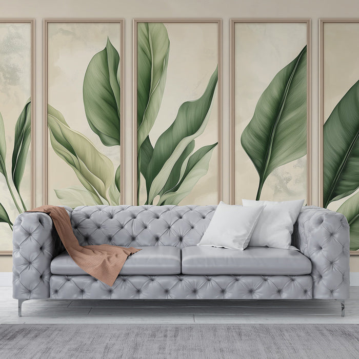 Mural Wallpaper foliage | Illustrations of green leaves with a natural ambiance